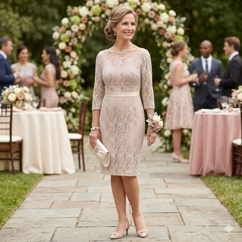 Eliza J Royal Collection Lace Sheath Dress Rose Pink Lining‎ Cream Size 6 Medium